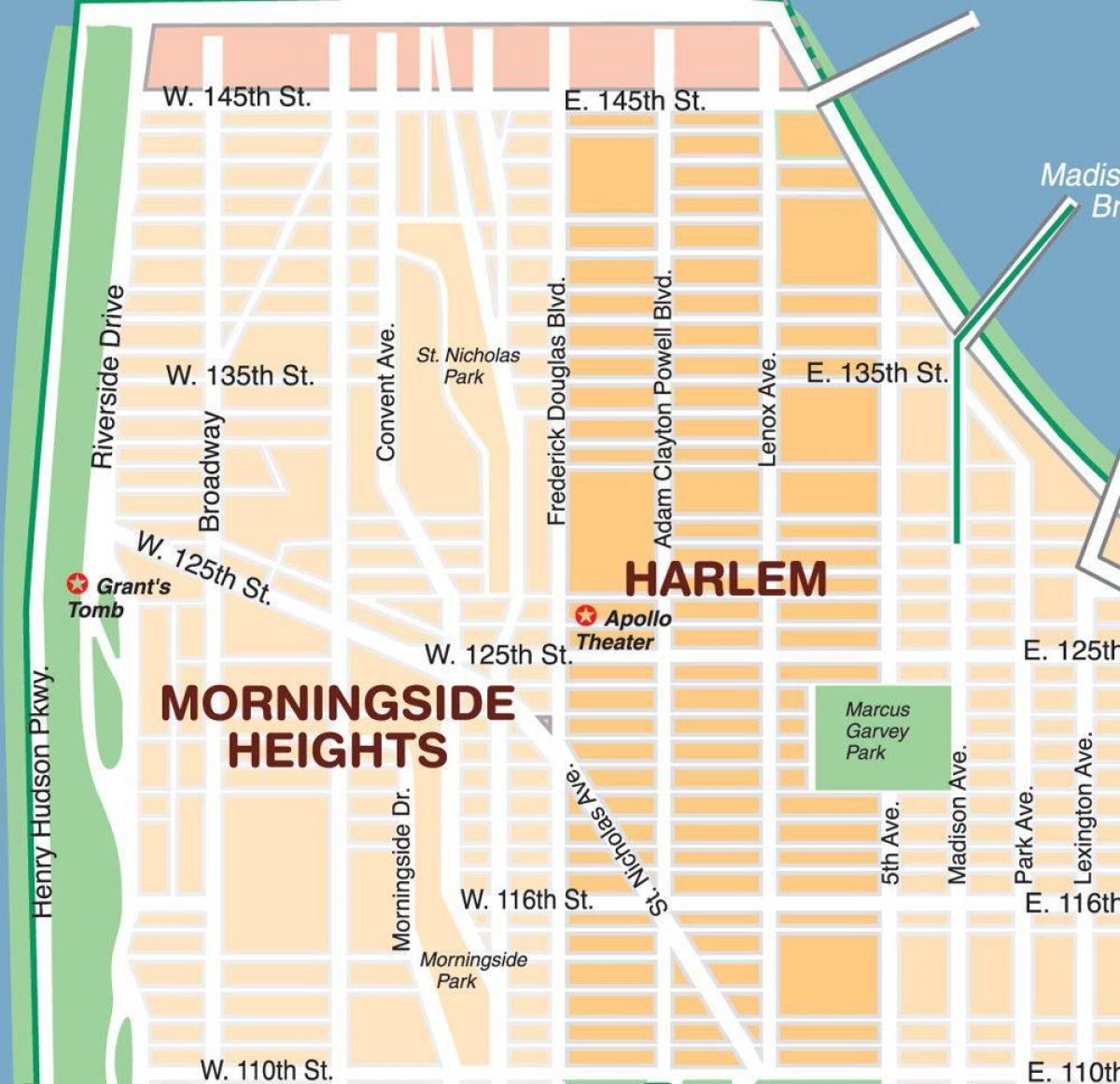 mapa z harlemu v New Yorku
