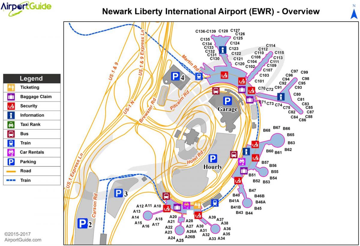 New York NEWARK letiště mapě