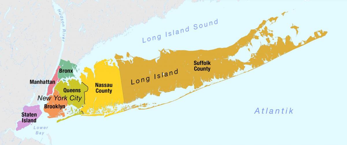 mapu New Yorku včetně long island