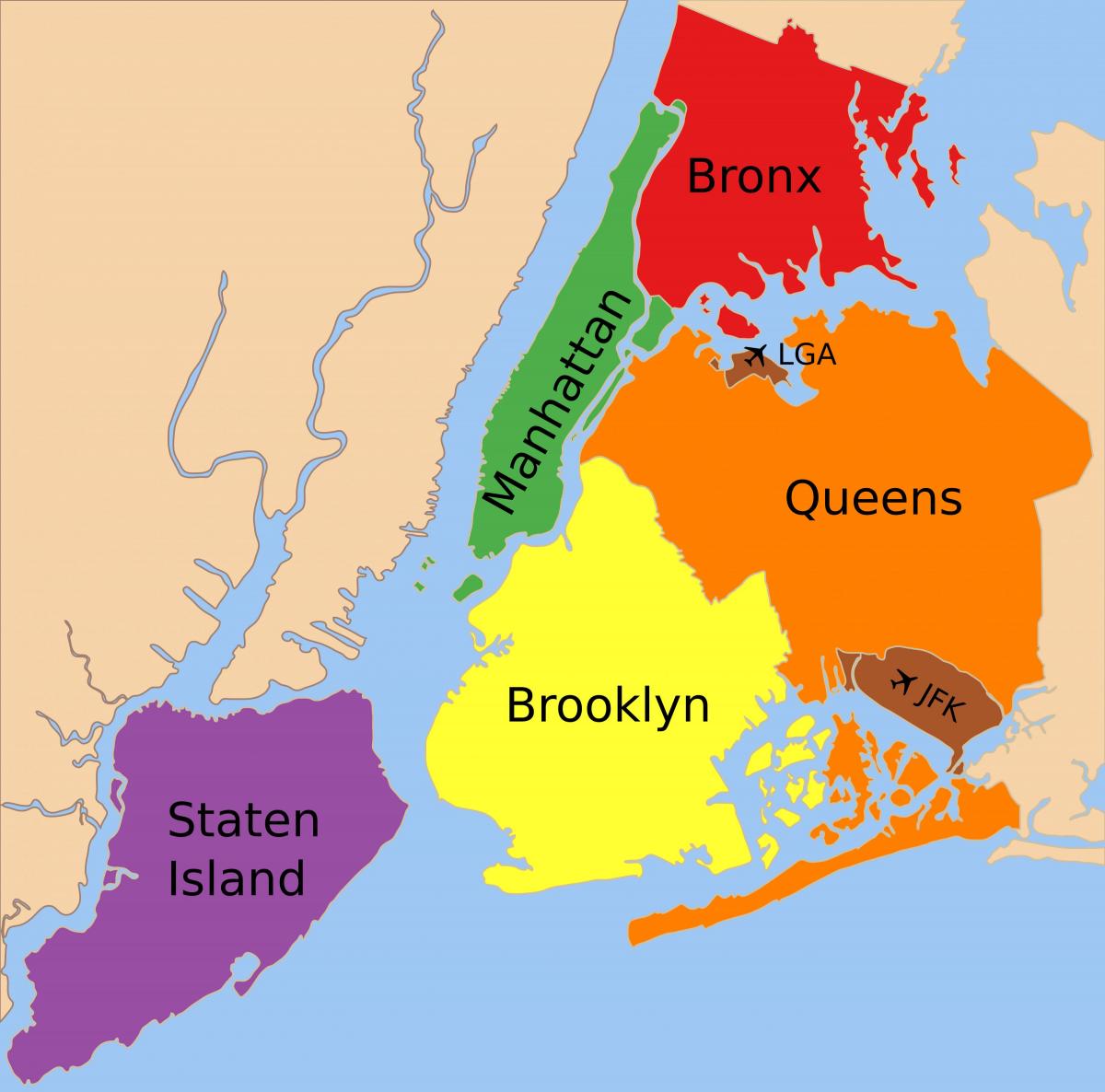 mapa z pěti čtvrtí New York City