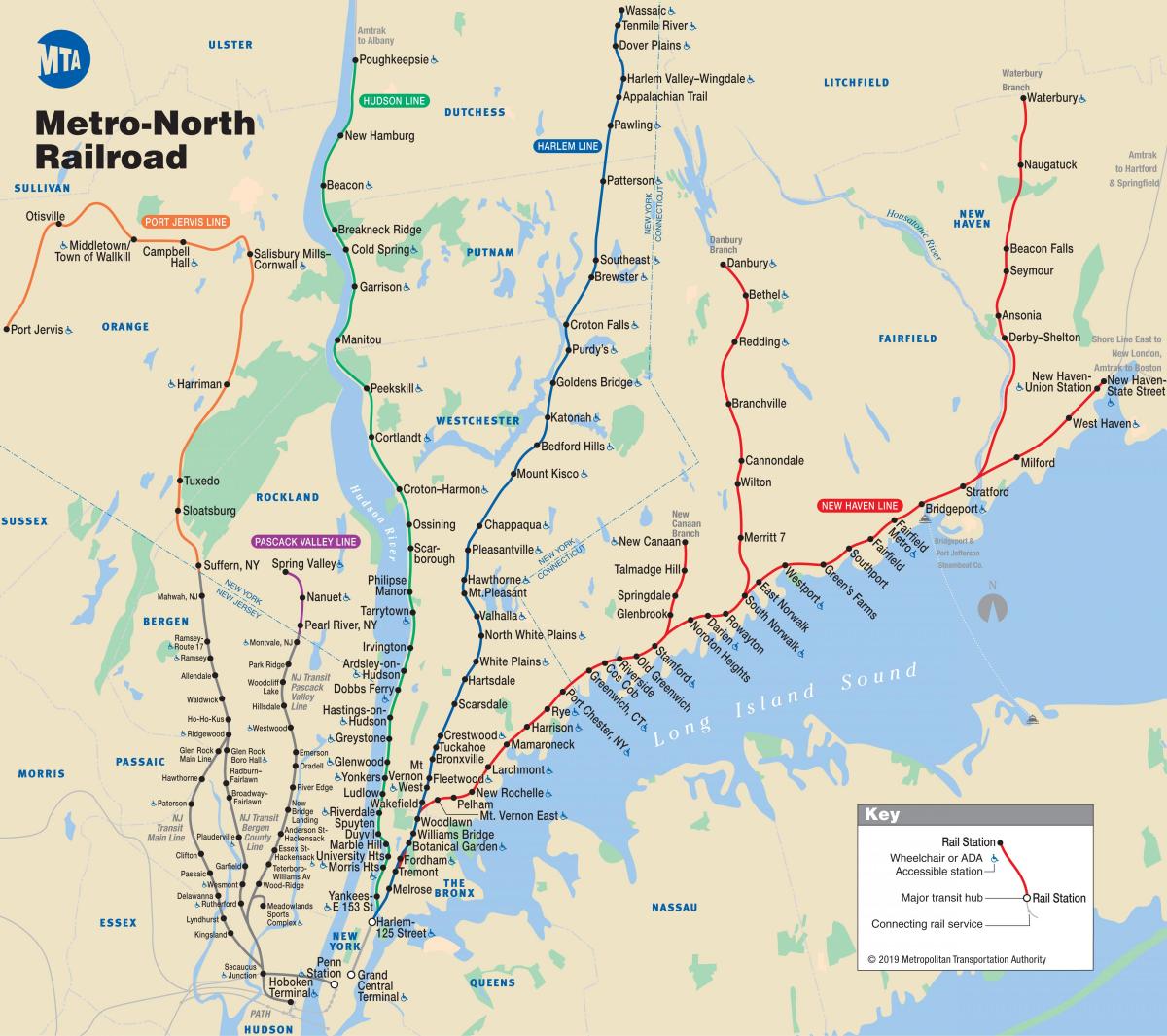 New York metro north mapě