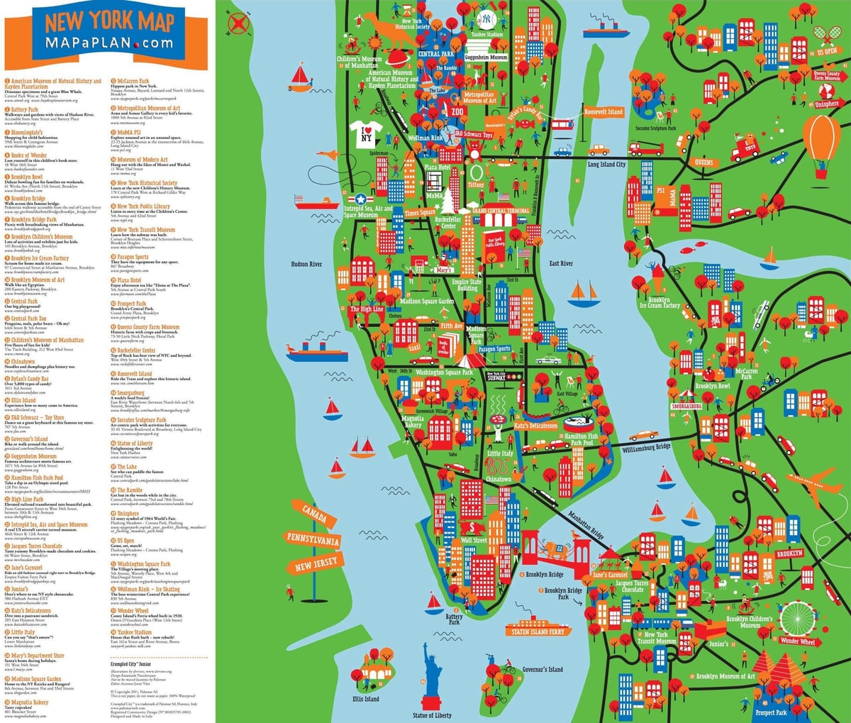 New York turistických atrakcí mapě