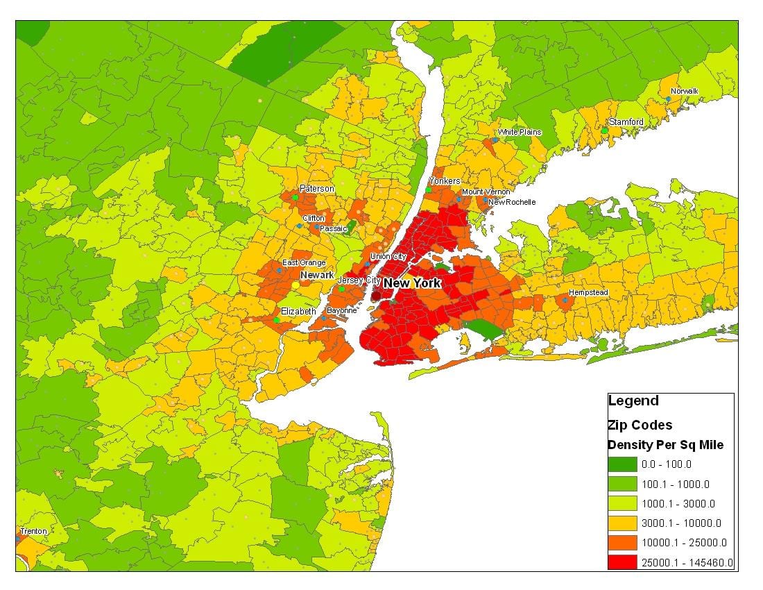 New York populace mapě