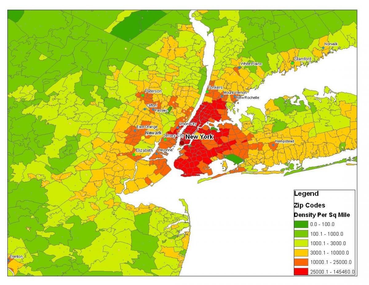New York populace mapě