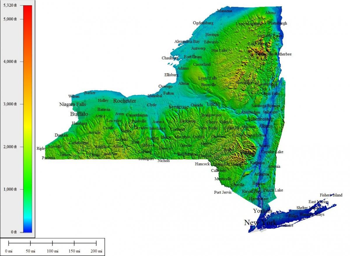 mapa NEW yorku topografické
