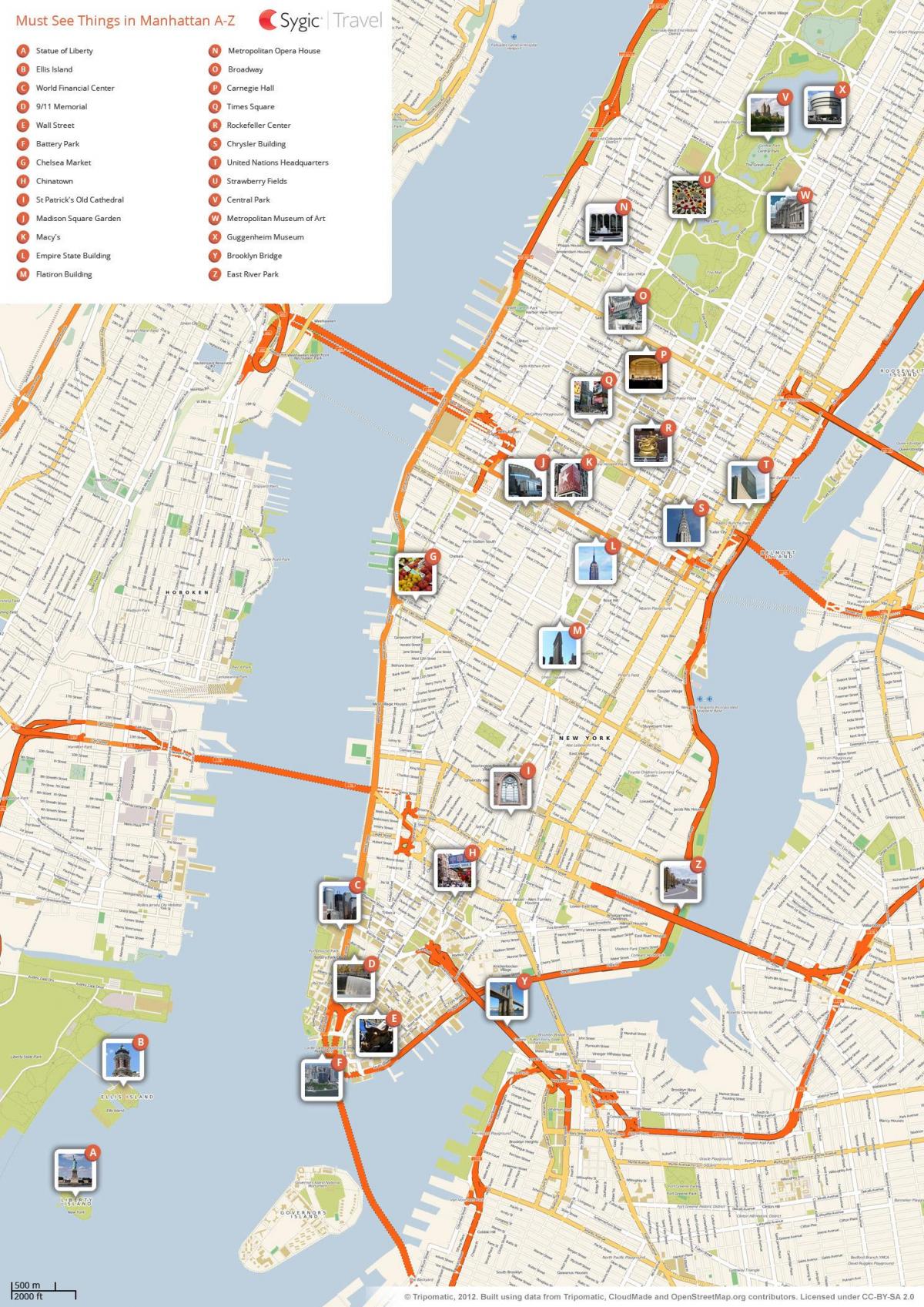 New York City turistických atrakcí mapě