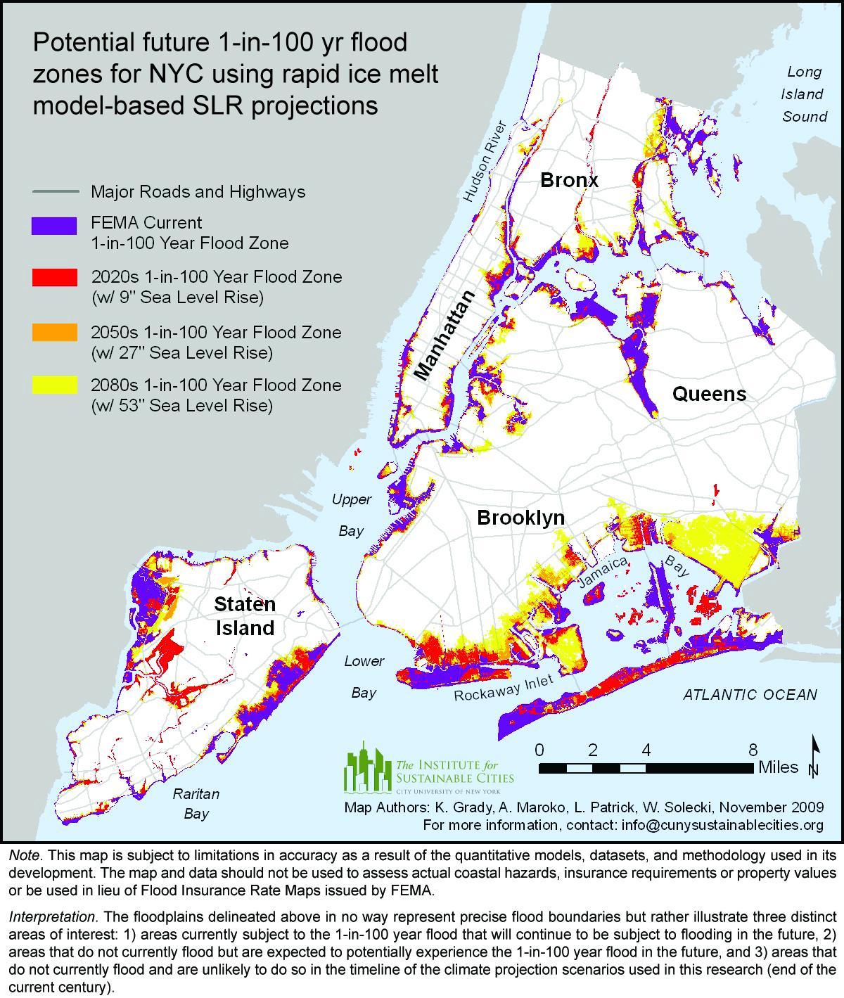 vzestup hladiny moře mapa New Yorku
