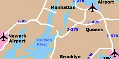New York letiště mapě