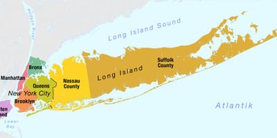 Mapu New Yorku včetně long island