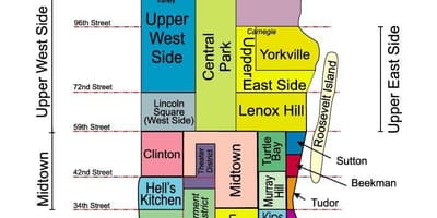 Mapa z NEW yorku s sousedství jmen