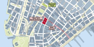 Wall street New York mapa